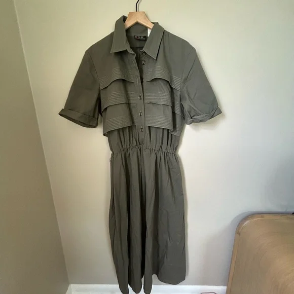 Vintage | Dresses | Vintage Olive Green Buttonup Midi Dress | Poshmark